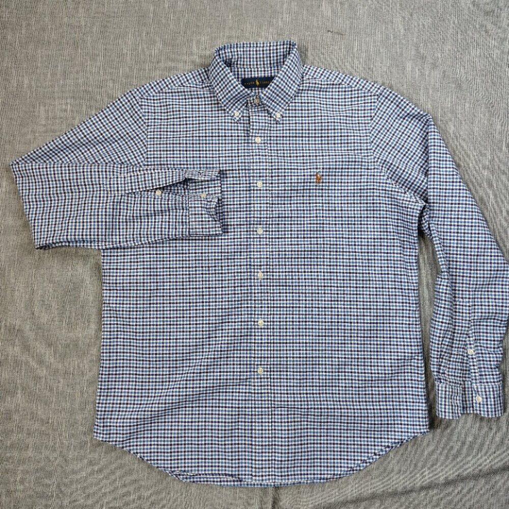 Ralph‎ Lauren Shirt Size Small Blue White Gingham Plaid Button Down Colored Pony